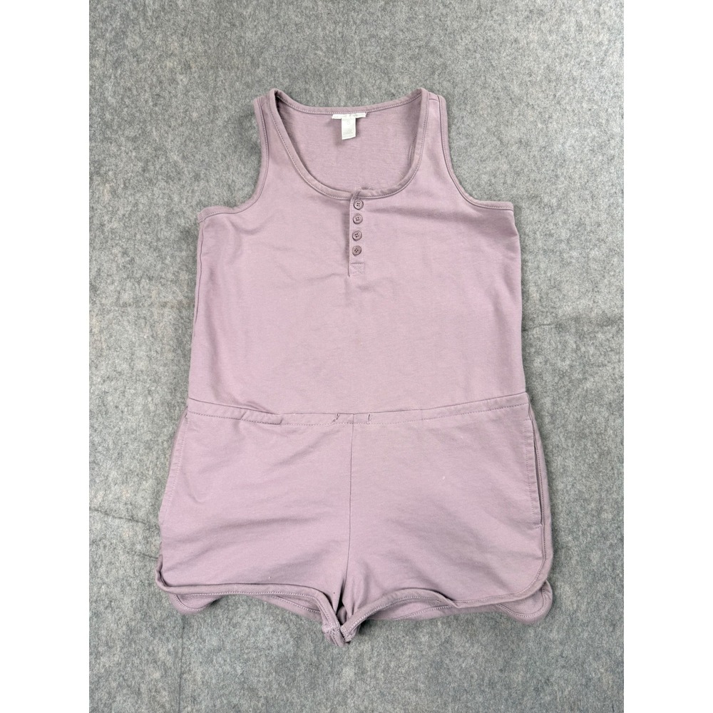 Just Be Romper Women Small Purple Cotton Henley Sleeveless Casual Short Y2K